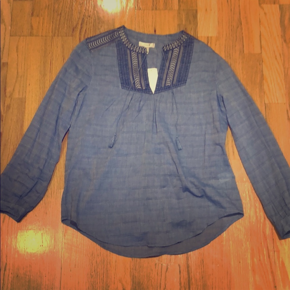 NWT Jcrew blue chambray blouse with embroidery